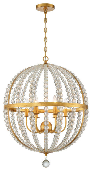 Roxy 6 Light Chandelier in Antique Gold with Clear Glass Beads