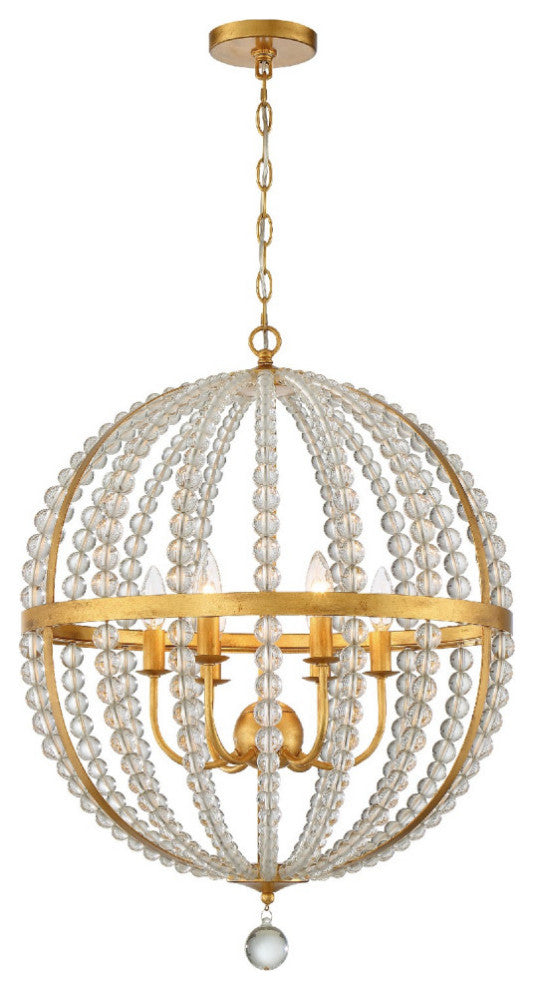 Roxy 6 Light Chandelier in Antique Gold with Clear Glass Beads