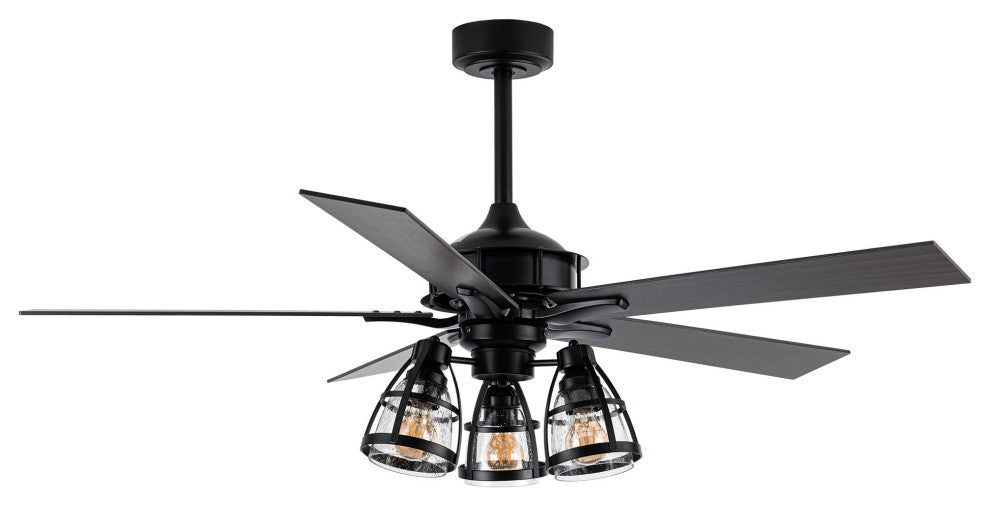 52 in Industrial Matte Black Ceiling fan With 5 Blades, Remote Control