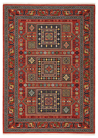 Lizbeth Aztec Border Red/Multi Wool Blend Fringed Area Rug, 2'X3'