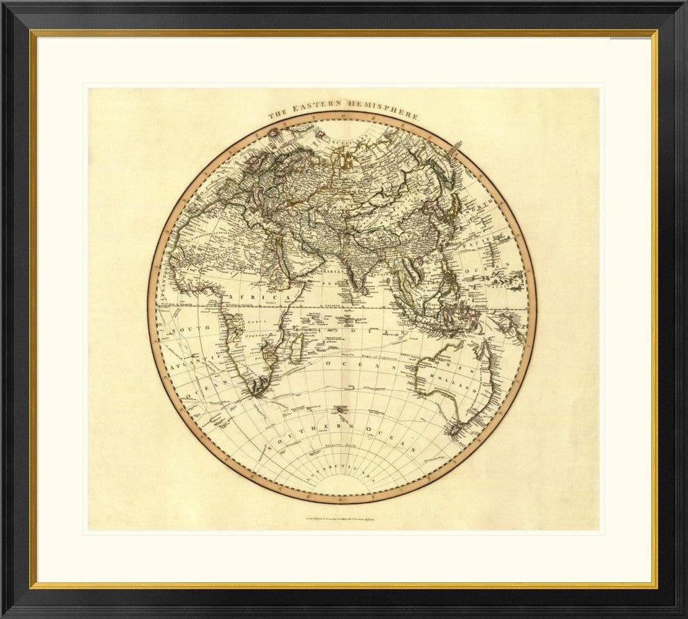 "Eastern Hemisphere, 1801" Framed Digital Print by John Cary, 40x40"