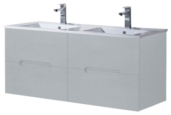 Wall Mount Bathroom Vanity Elton 48" Double Sink with Porcelain Top, Metal Gray