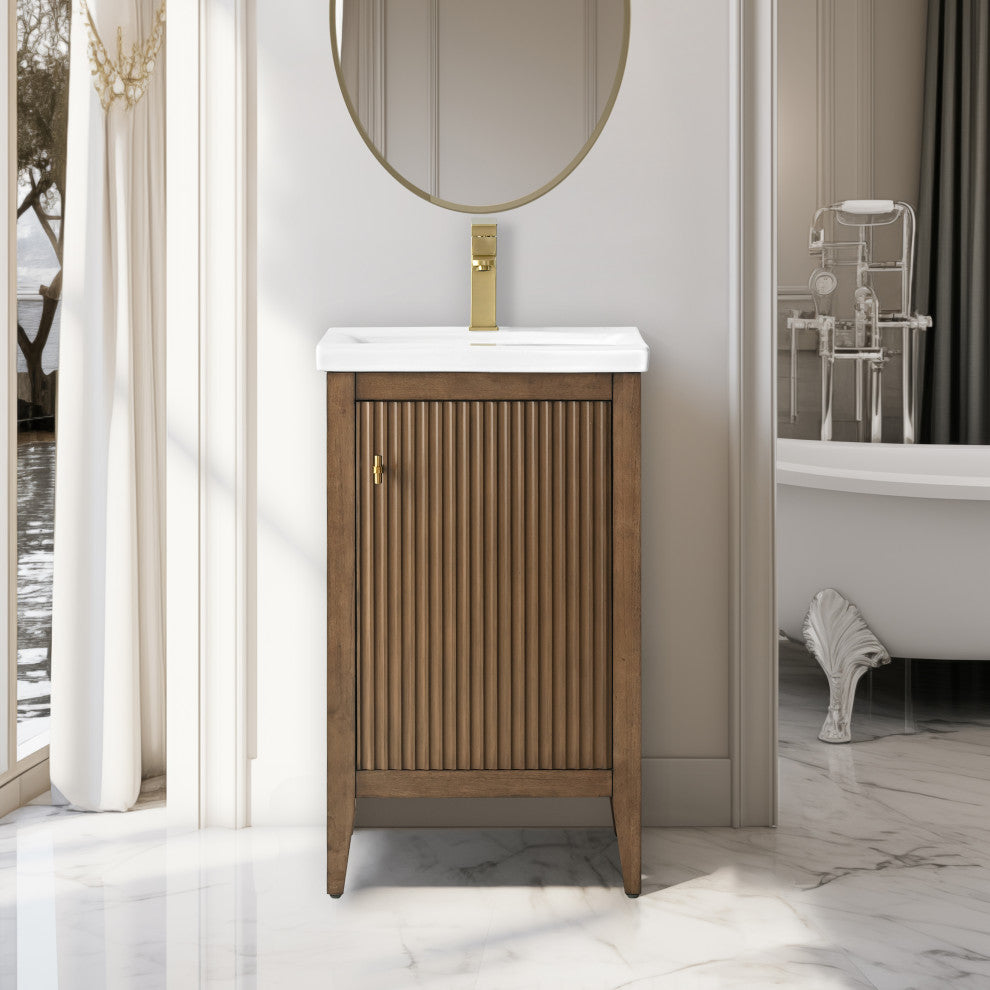 Vanity Art Freestanding Vanity, Walnut, 20", Single Sink, Golden Brushed