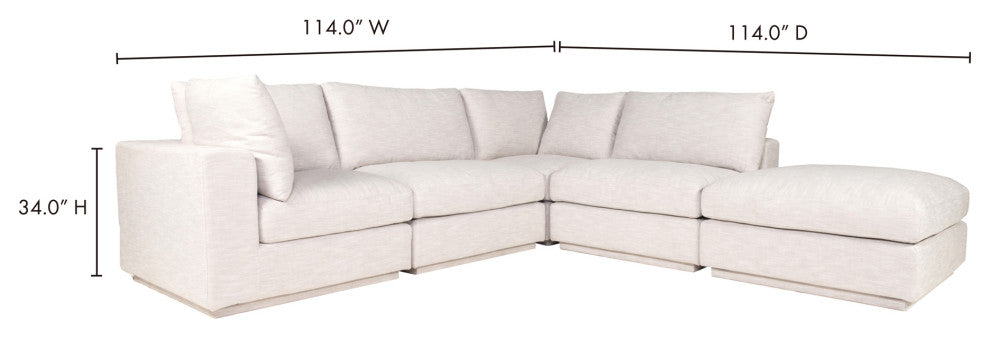 5 PC Set Feather Filled Taupe Fabric Dream Modular Sectional