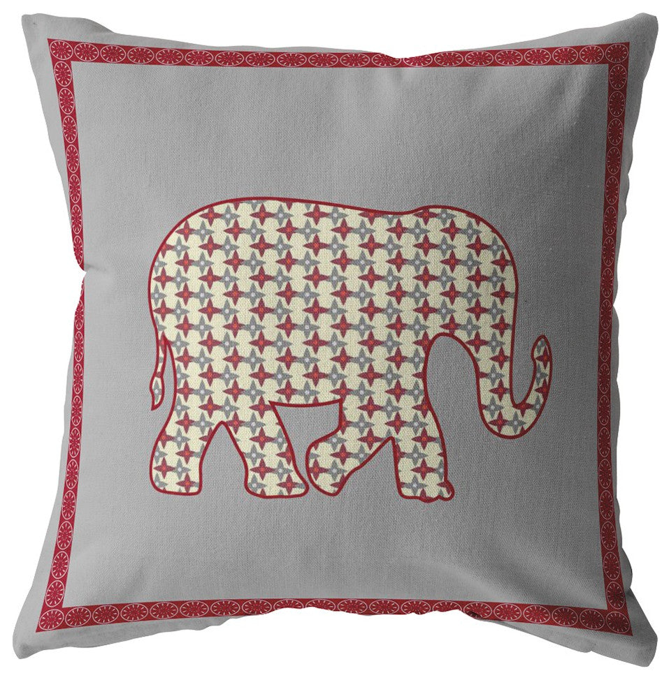 18 Red Gray Elephant Boho Suede Throw Pillow