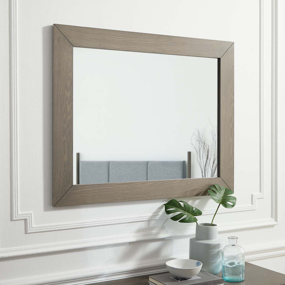 Frame Wall Mirror, Brown Oak, Wood, Modern, Mid Century Living Guest Suite