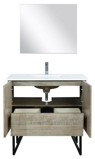 Lancy Modern 36" Rustic Acacia Square Sink Bathroom Vanity Set, Labaro Brushed N