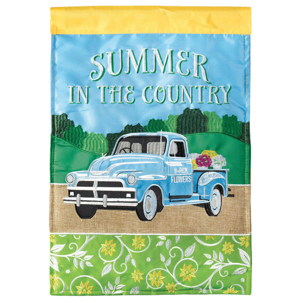 Flag  Double Applique  Summer Flower Truck Burlap  Garden