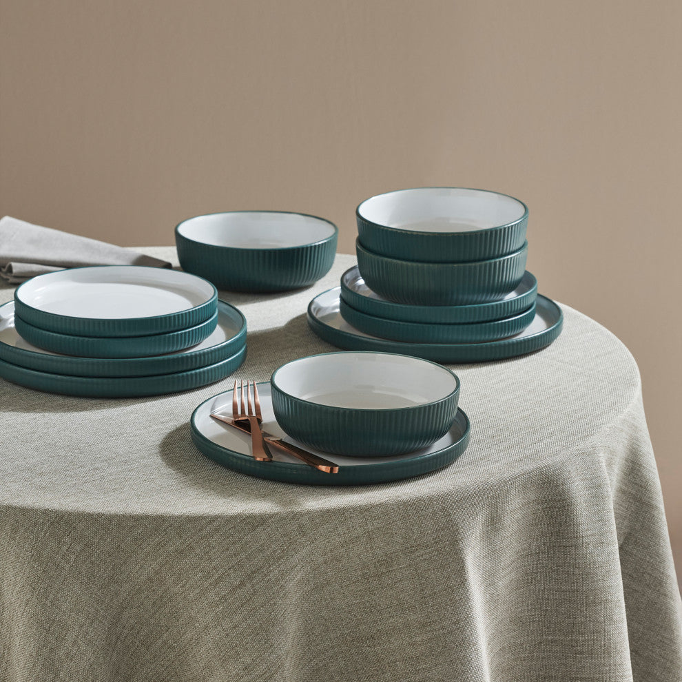 Christian Siriano Laro Stoneware 12 Piece Dinnerware Set, Green