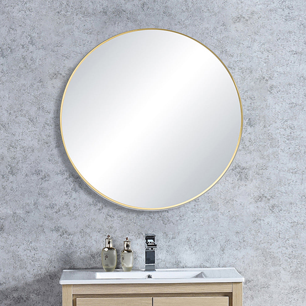 Round Metal Frame Shatterproof Wall Mount Mirror, FM3, Brushed Gold, 24"