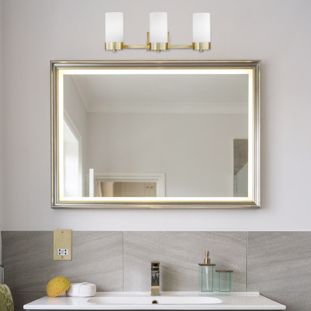 3-Light Brass Vanity Light, Frosted Shade
