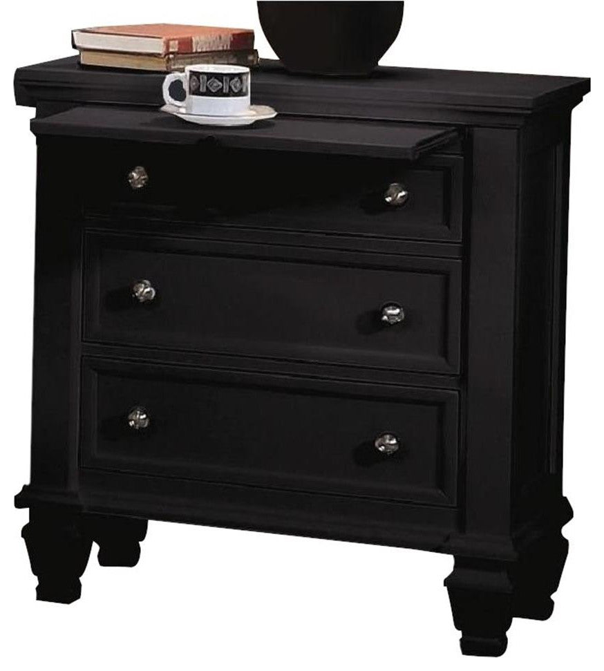 Catania Modern / Contemporary Coastal 3-Drawer Wood Nightstand in Black