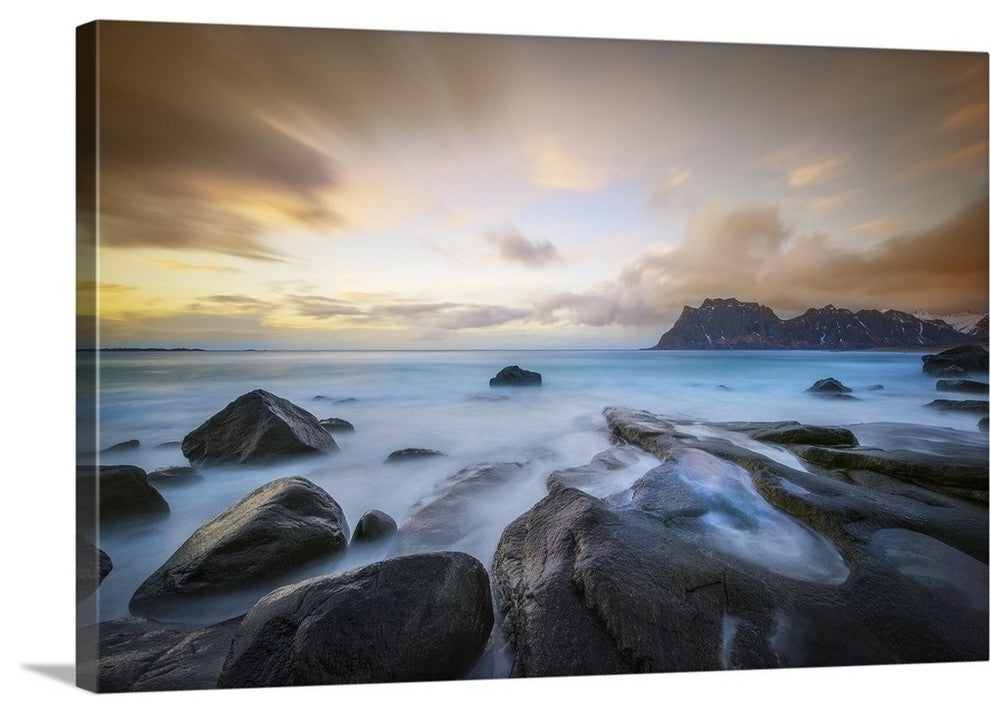 "Uttakleiv Beach Before Sunset" Wrapped Canvas Art Print, 36"x24"x1.5"