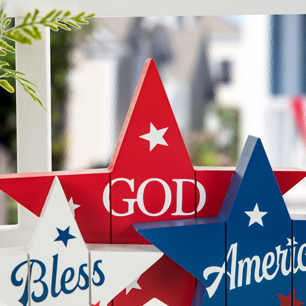 11" Wooden Patriotic Stars Table Decor