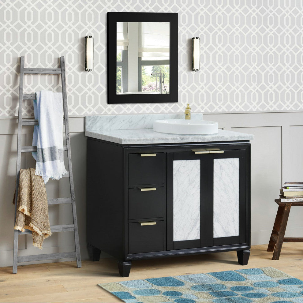 43" Single Vanity, Black Finish With White Carrara