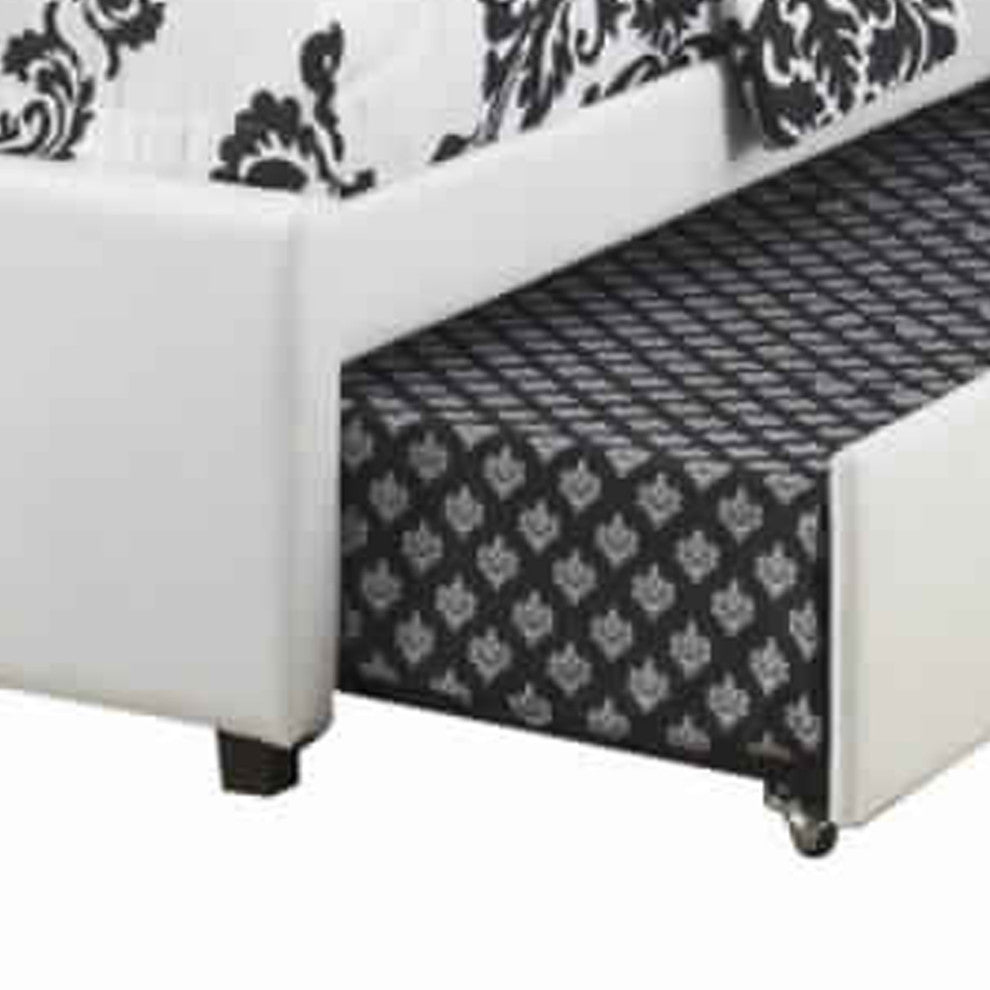 Benzara BM171669 Twin Bed With Trundle Squ Tufted Head Boards, White