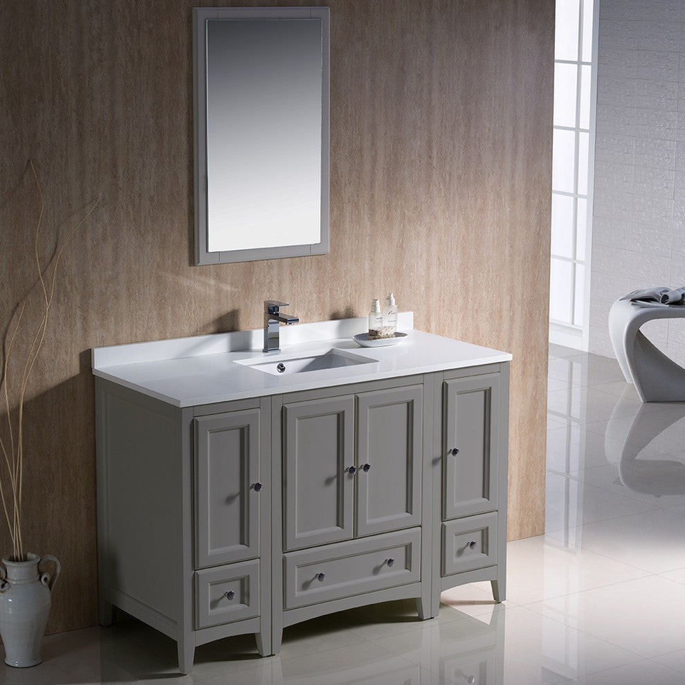 Oxford 48" Gray Traditional Bathroom Vanity, Faucet, FFT1030BN
