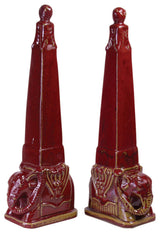Red Elephant Finial Pair