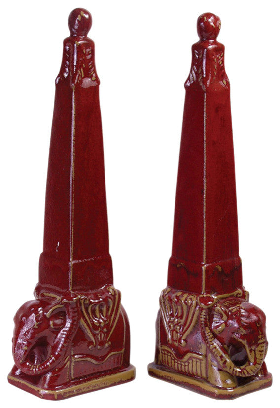 Red Elephant Finial Pair