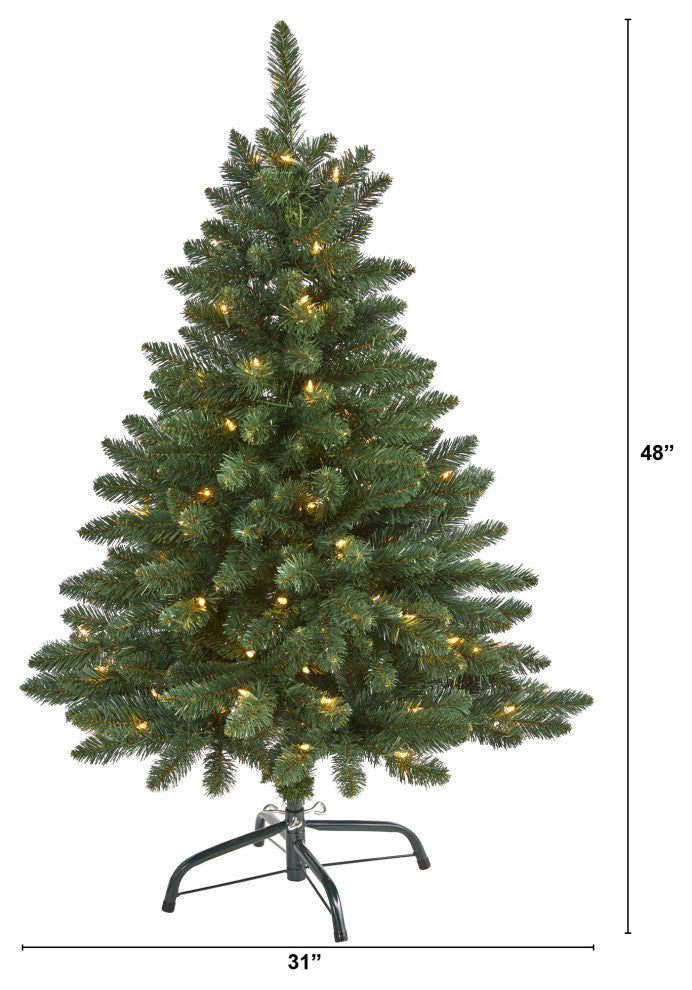 4' Northern Rocky Spruce Faux Xmas Tree W/100 Clear Lights & Bendable Branches