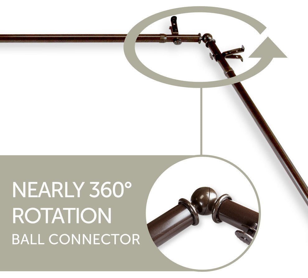 Etched Corner Window Double 13/16" Curtain Rod, Cocoa, 28-48"