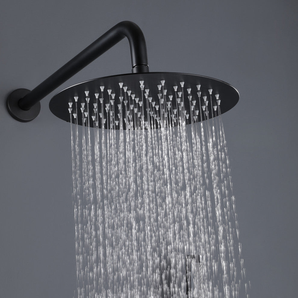 Luxury Wall Mounted Complete Shower System with Rough-in Valve, Matte Black