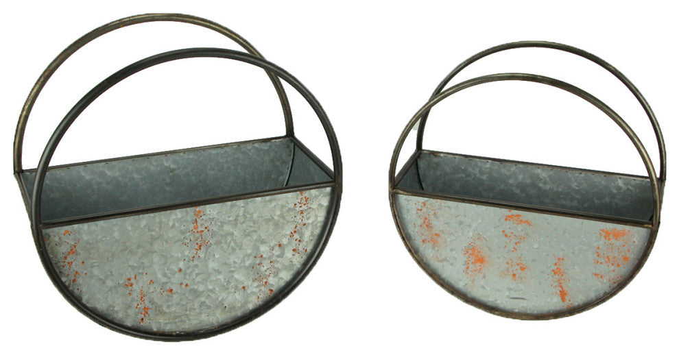 Distressed Galvanized Metal Round Floating Planters Set of 2