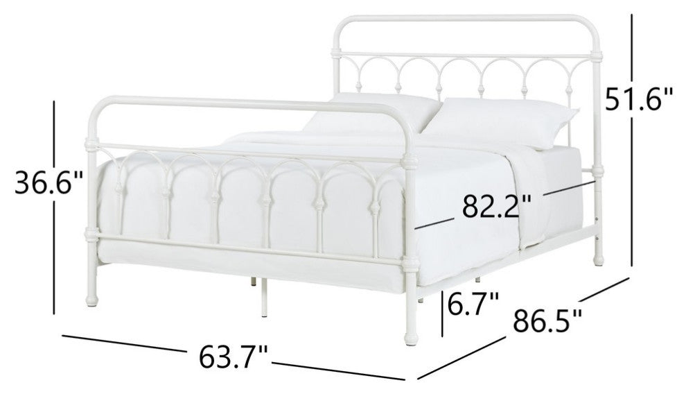 Maverick Rustic Metal Bed, Antique White, Queen