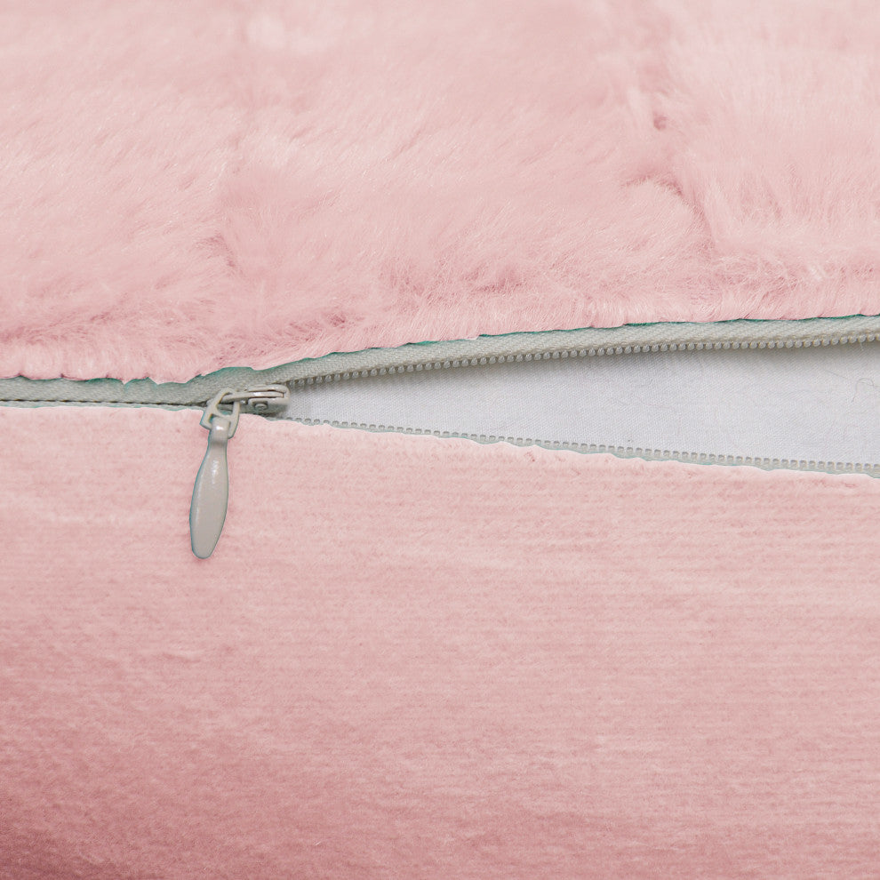 Rabbit Faux Fur Throw Blanket With 2 Pillows, Peach Echo