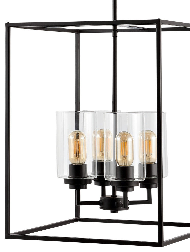Everly 15.5" 4-Light Industrial Farmhouse Iron/Glass Pendant, Oil Rubbed Bronze