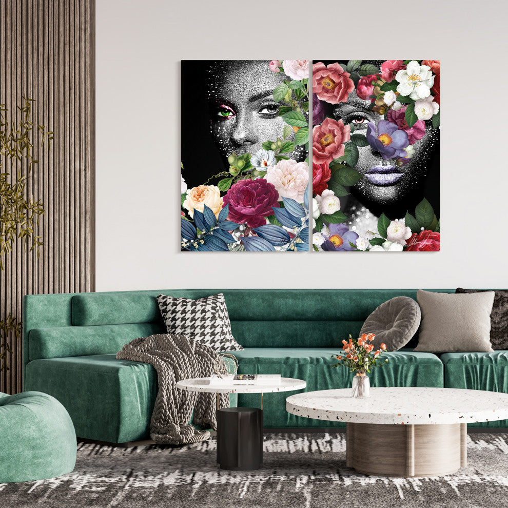 "Earth Goddess" Frameless Free Floating Tempered Glass Panel Wall Art Set of 2