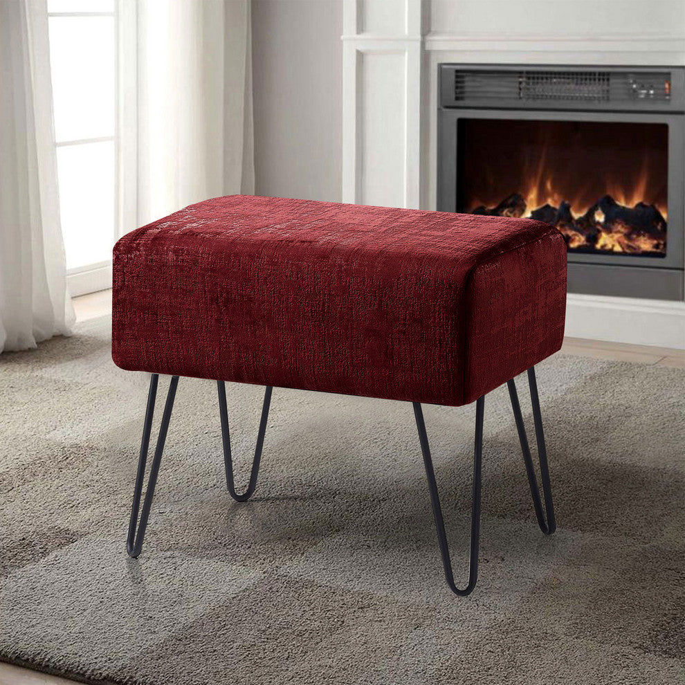 Textured Velvet Ottoman, Ruby Wine