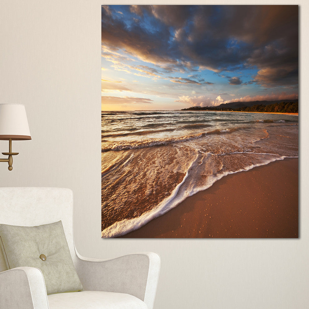 Cloudy Sky over Wide Seashore, Large Seashore Canvas Print, 30"x40"