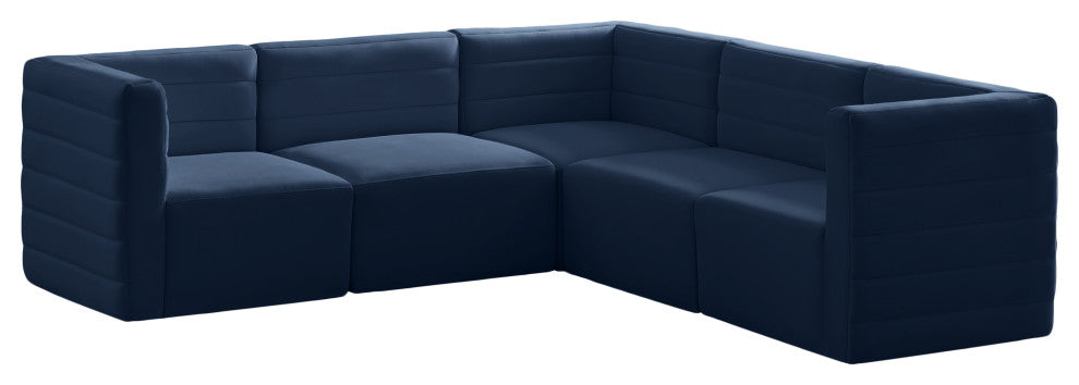 Quincy Velvet Upholstered 5-Piece L-Shaped Modular Sectional, Navy
