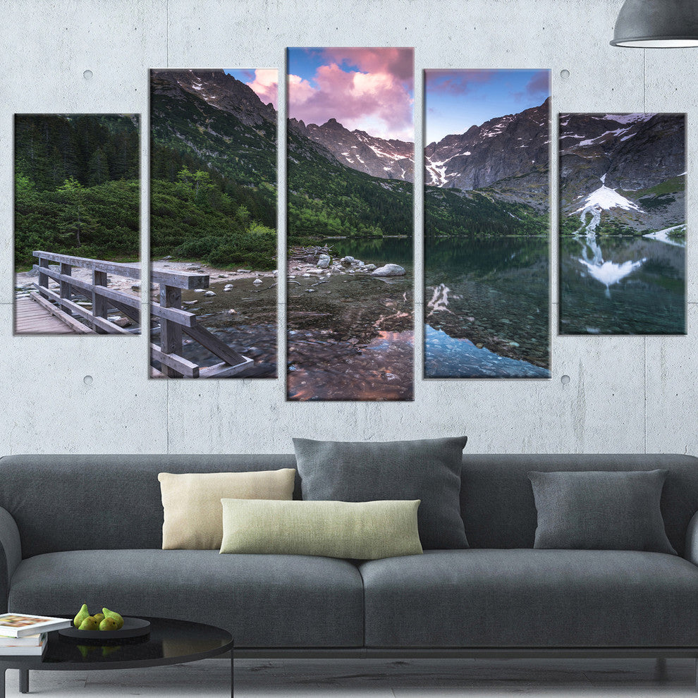 "Wooden Foot Bridge Over Lake" Canvas Print, 5 Panels