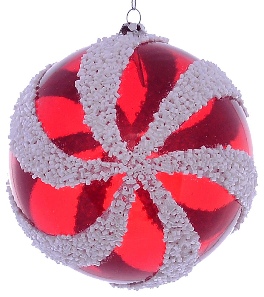 Vickerman Mc190312 4.75" Red And White Swirl Ball Ornament, 2 Per Bag