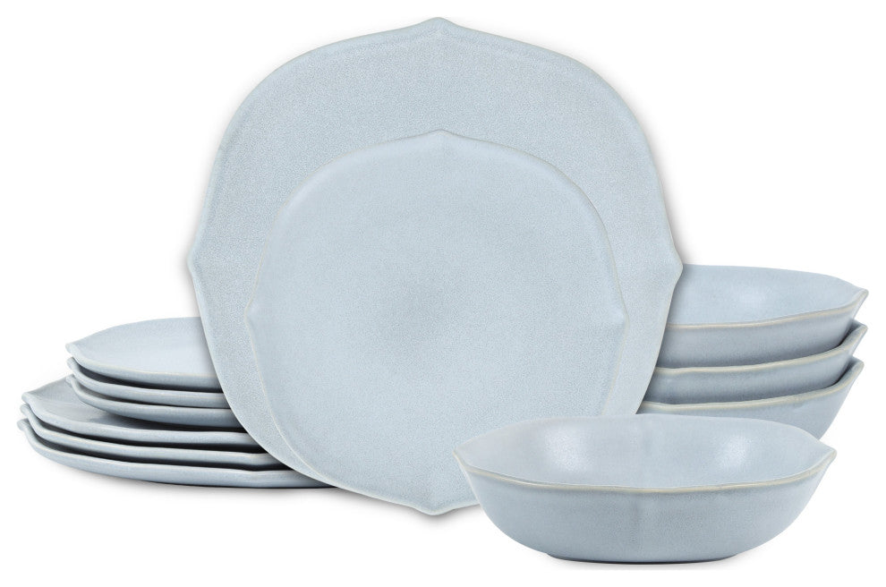 Stone Lain Baskerville Stoneware 12-Piece Dinnerware Set, Light Blue