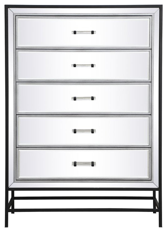 Bailee 48" Mirrored 6-Drawer Chest, Black