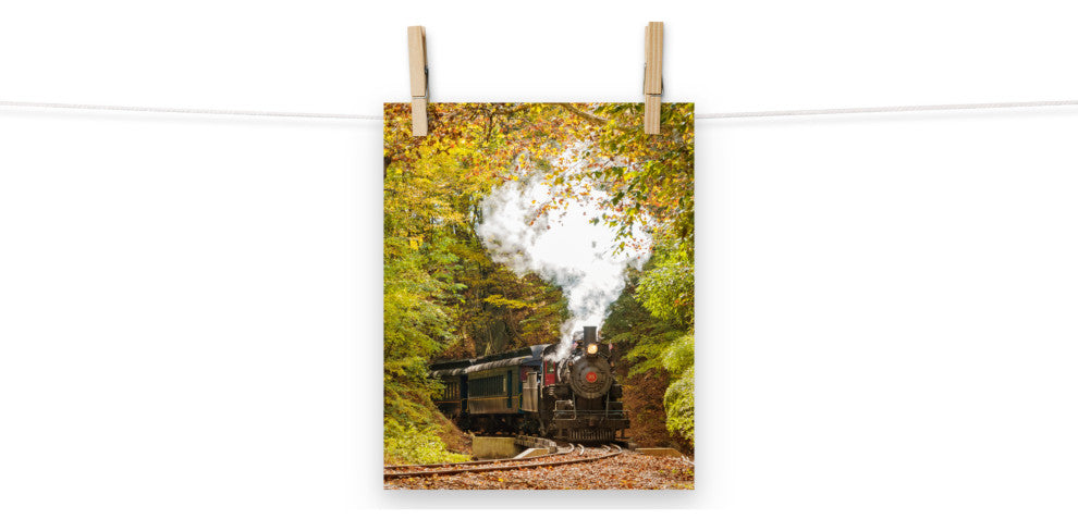 Wall Art Print Steam Train with Autumn Foliage Landscape Photo Unframed, 8" X 10"