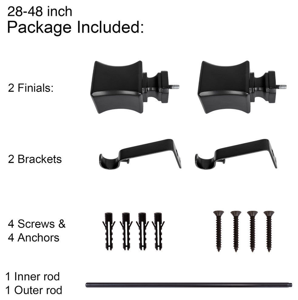 UTOPIA ALLEY 3/4 Inch Curtain Rod - Curtain Rods For Windows, Black, 28"-48"