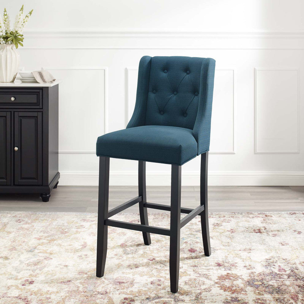 Tufted Bar Stool Chair Barstool, Fabric, Wood, Navy Blue, Modern, Bar Pub Bistro