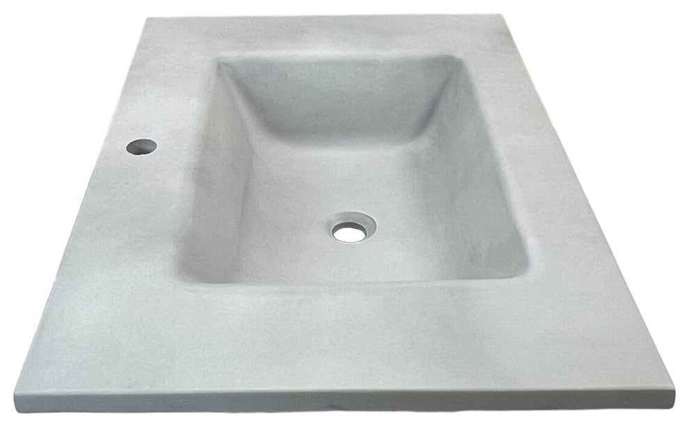 31" Single Concrete Rectangular Sink Top with Rectangle Sink, Light Gray