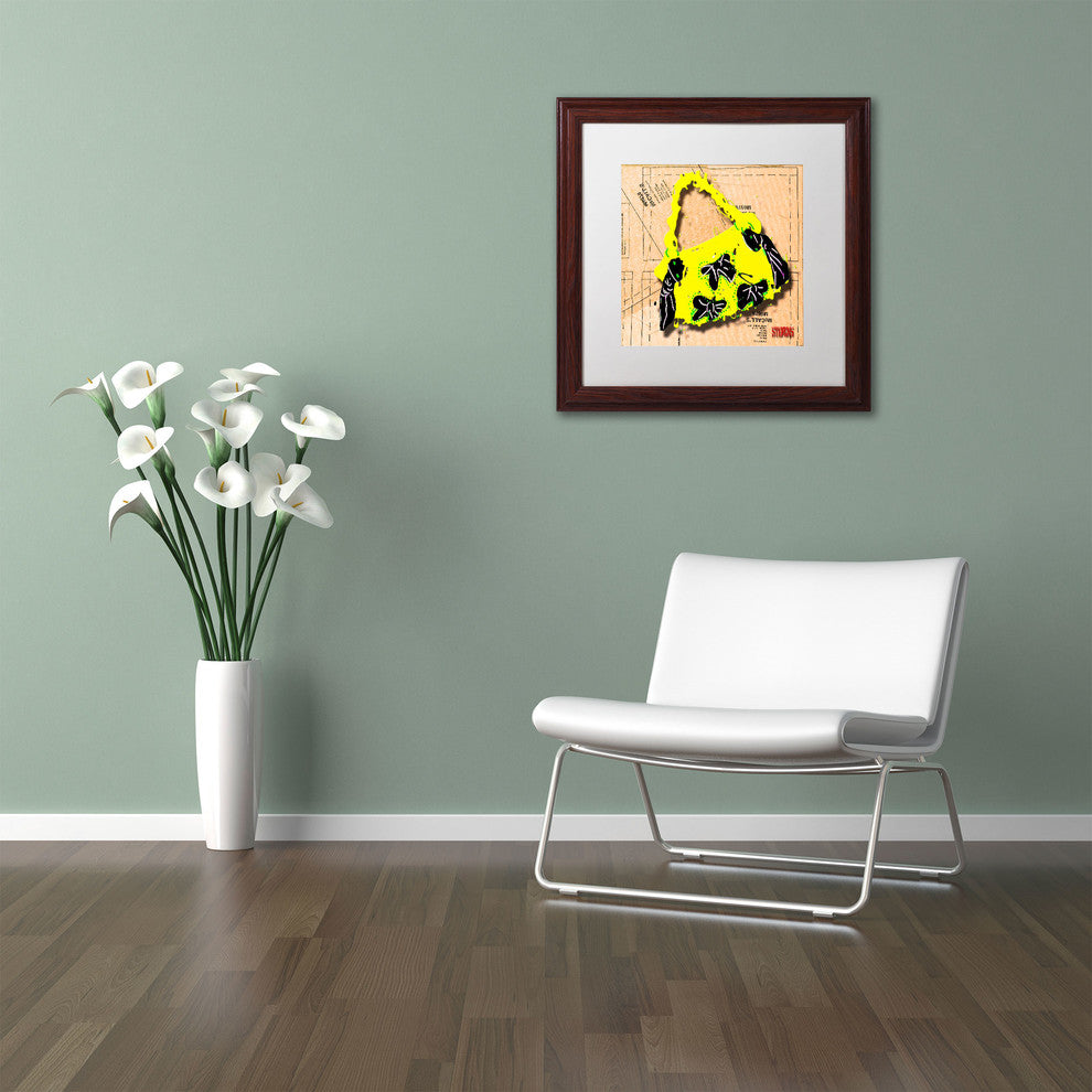 ''Bow Purse Black on Yellow'' Matted Framed Canvas Art by Roderick Stevens