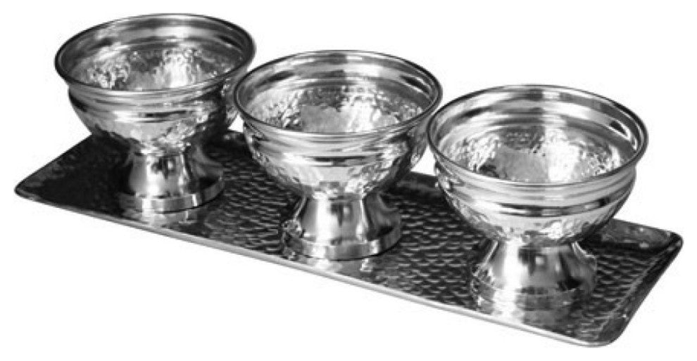 Hammered Serving Tray With Oblong Bowls