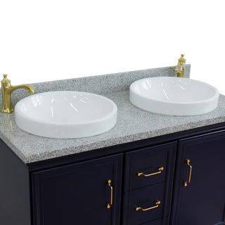 49" Double Vanity, Blue Finish With Gray Granite And Round Sink