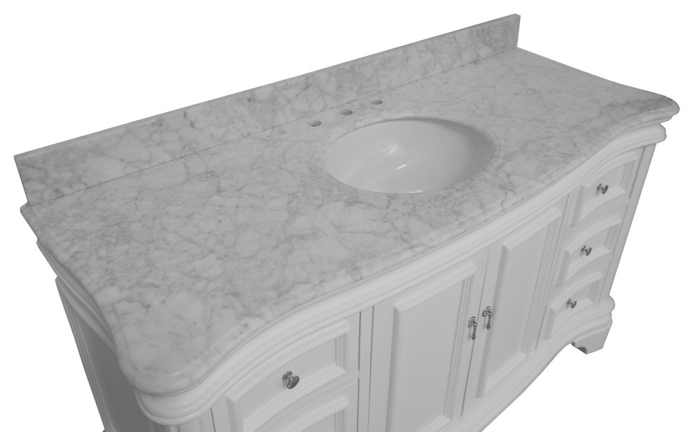 Katherine 60" Bath Vanity, White, Carrara Marble, Single Vanity