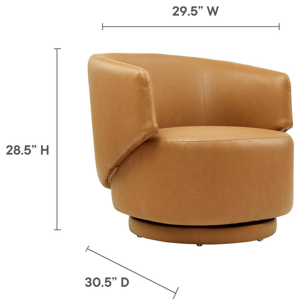 Celestia Vegan Leather Fabric and Wood Swivel Chair, Tan