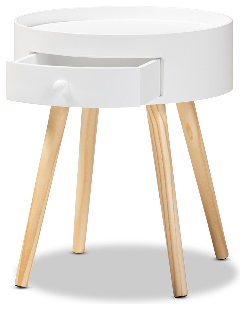 Leah Mid-Century Modern 1-Drawer Wood Nightstand, White