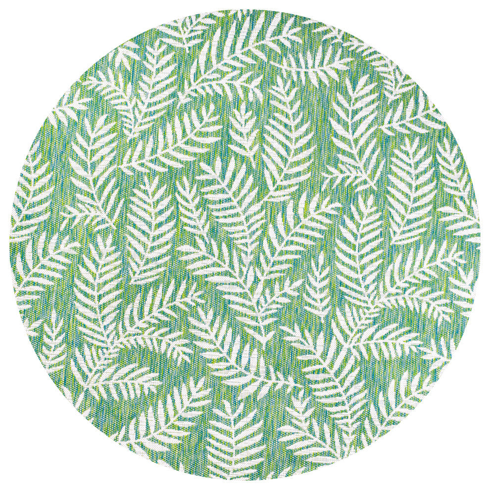 Nevis Palm Frond Indoor/Outdoor, Cream/Green, 5' Round