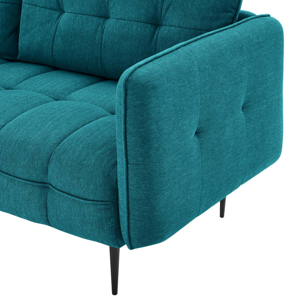 Tufted Sofa, Fabric, Teal Blue, Modern, Living Lounge Hotel Lobby Hospitality
